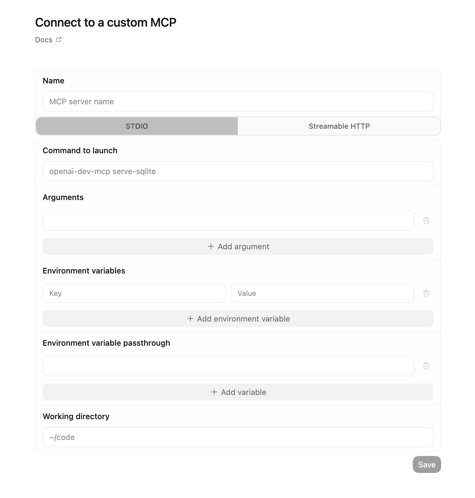 Codex Desktop STDIO configuration